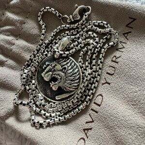 David Yurman Box Chain Necklace with Lion Amulet